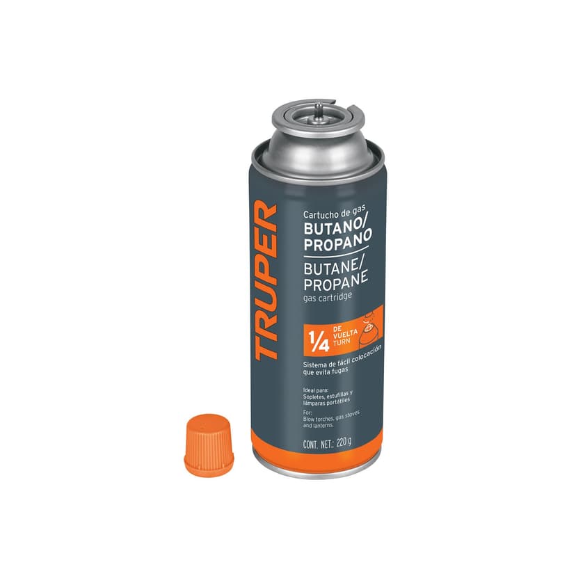 GAS BUTANO P/SOPLETE 220GR ENTRADA 1/4 — Truper