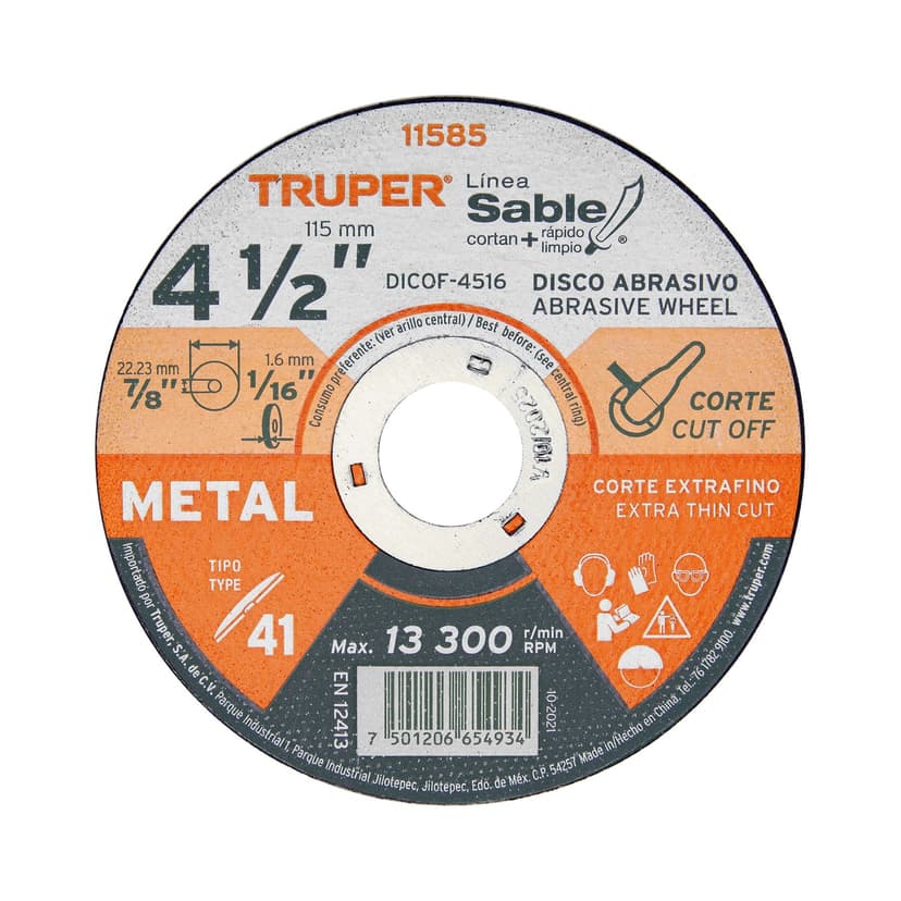 DISCO CORTE EXTRAFINO DE METAL, 4-1/2', ESPESOR 1. — Truper