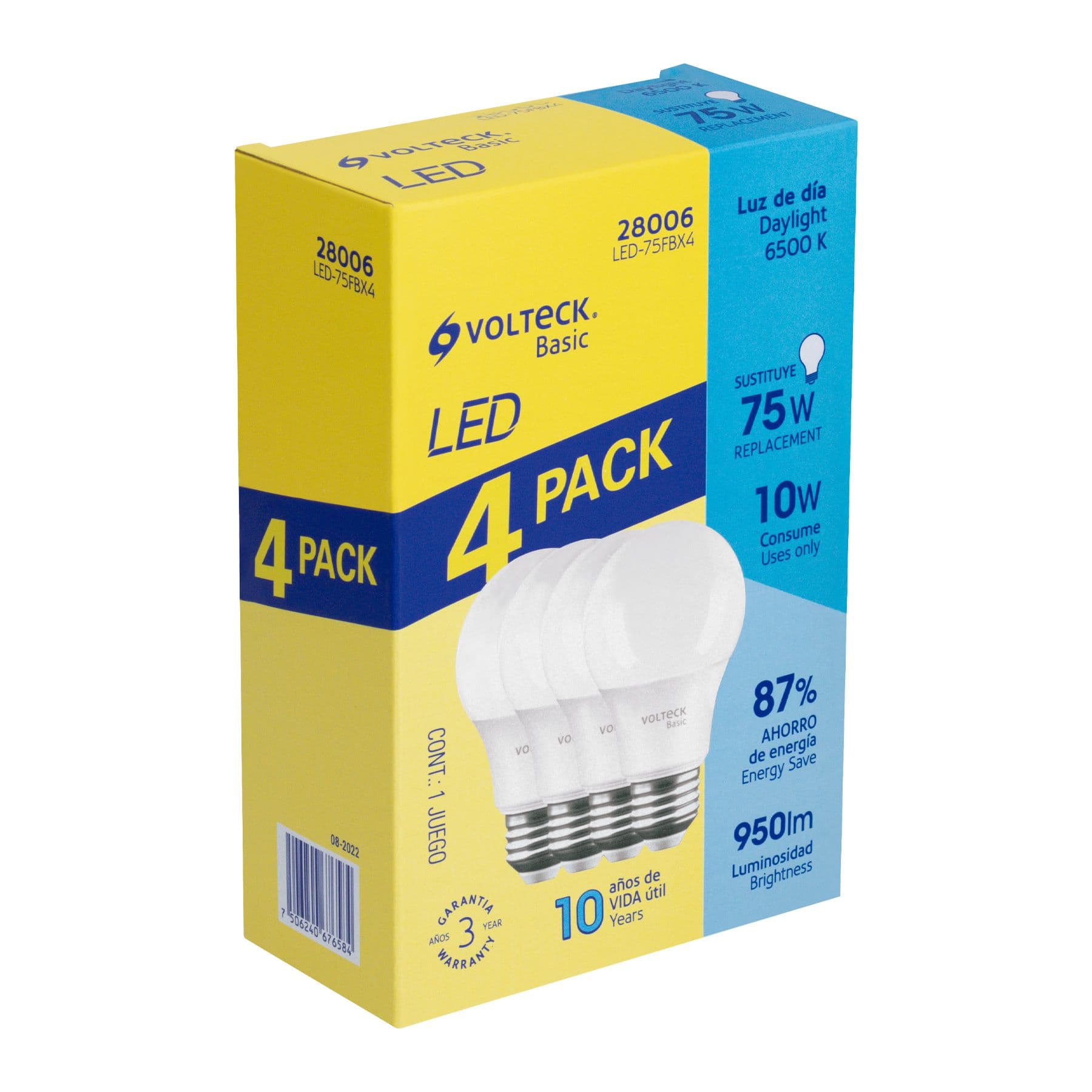 LÁMPARA LED,A19,10W,LUZ DE DÍA,VOLTECK BASIC, 4 PZ — Volteck
