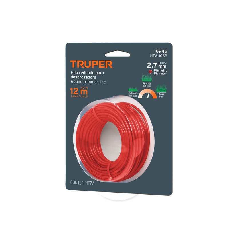 HILO REDONDO PARA DESBROZADORA, 12 M LARGO, 2.7 MM — Truper
