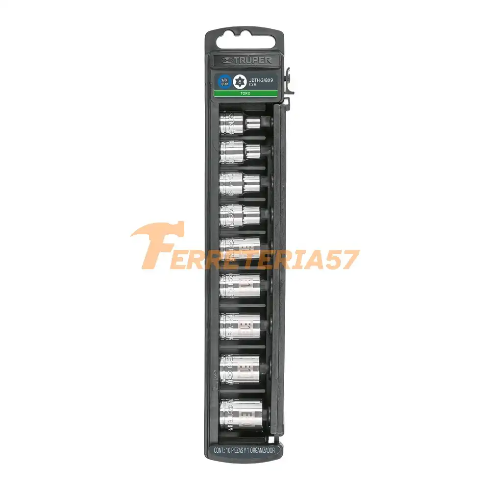 Juego de 9 dados cuadro 3/8' torx, Truper - 10025 - JDTH-3/8X9