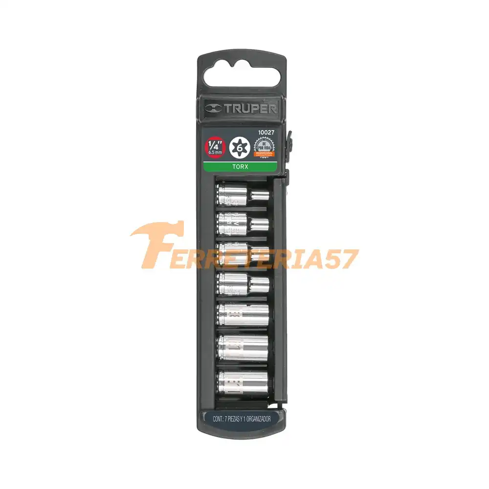 Juego de 7 dados torx cuadro 1/4', Truper - 10027 - JDTH-1/4X7