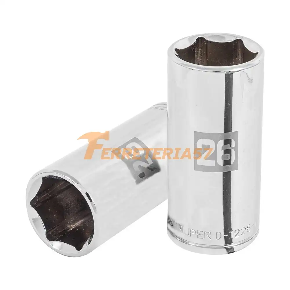 Dado largo de 26 mm, 6 puntas, cuadro 1/2', Truper - 101014 - D-1226-ML