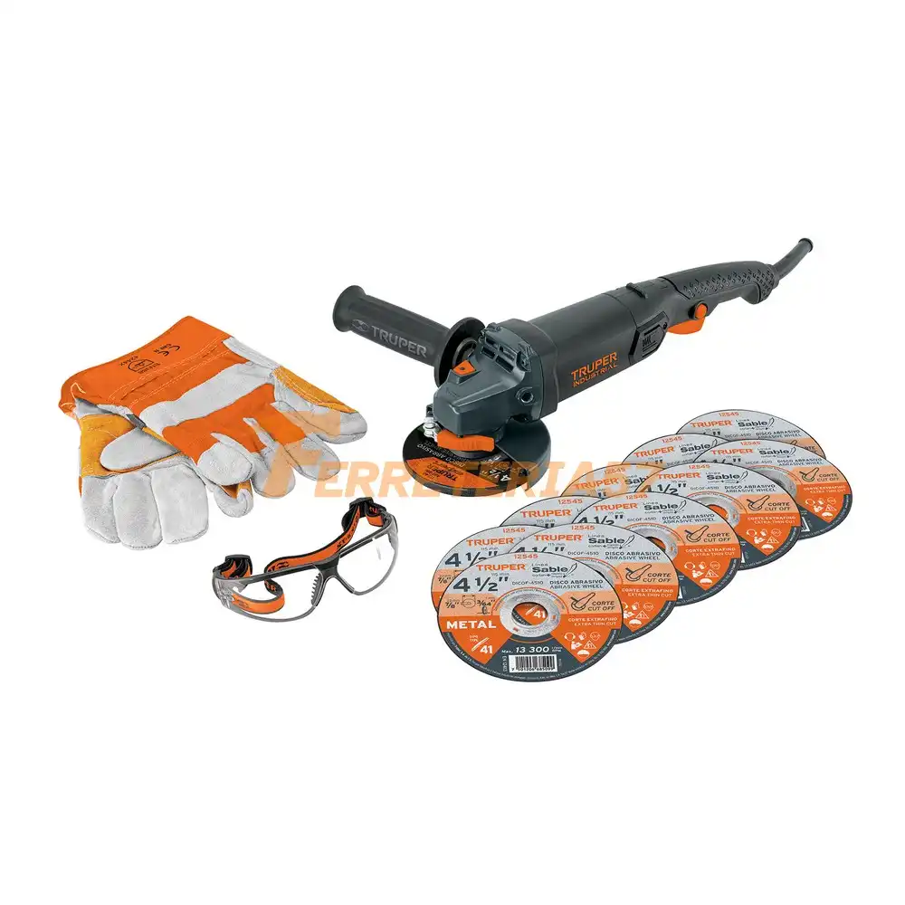 Combo esmeriladora 4-1/2',950W, discos, lentes y guantes,IND - 101456 - COMBOE-4590N
