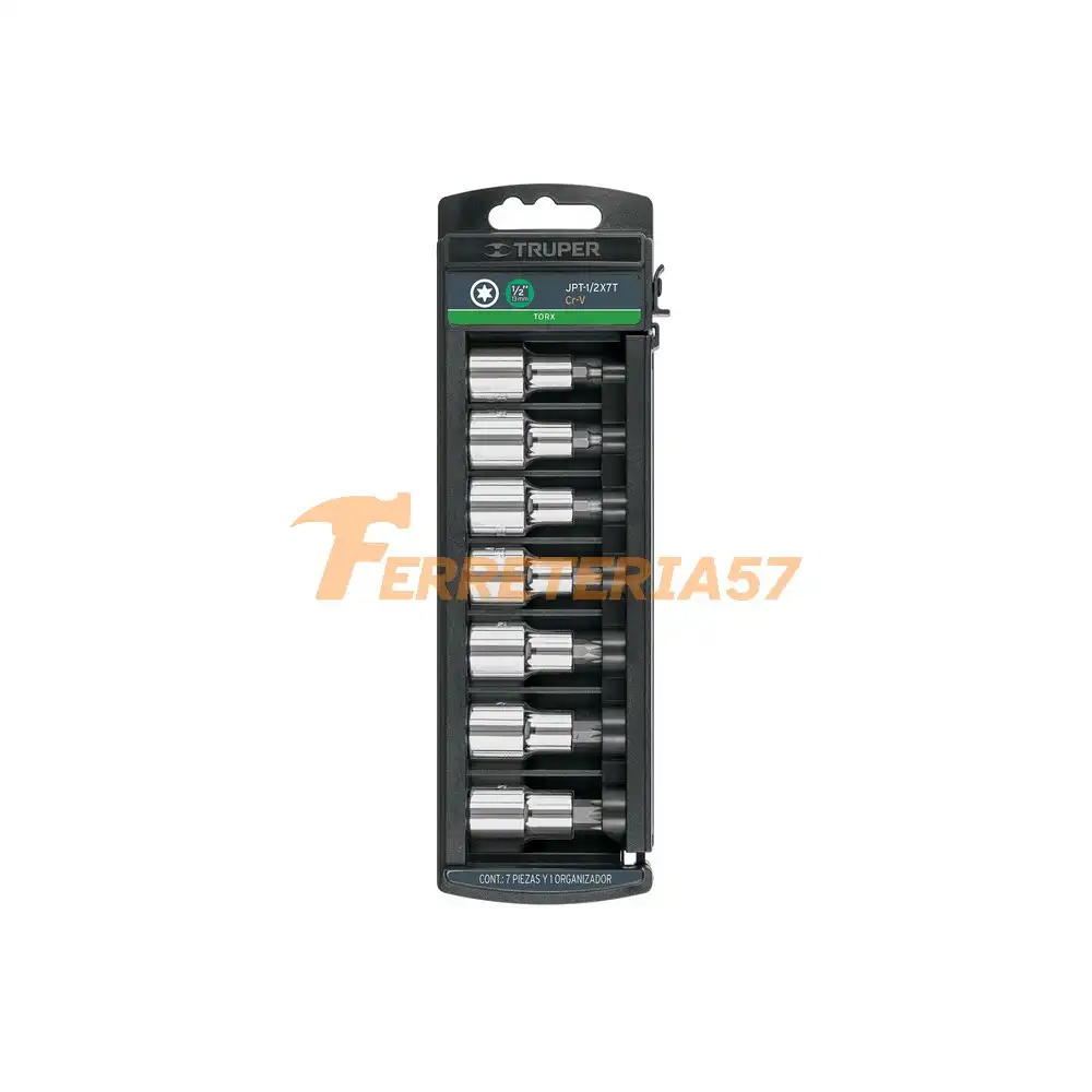 Juego de 7 dados cuadro 1/2' punta torx, Truper - 102237 - JPT-1/2X7T