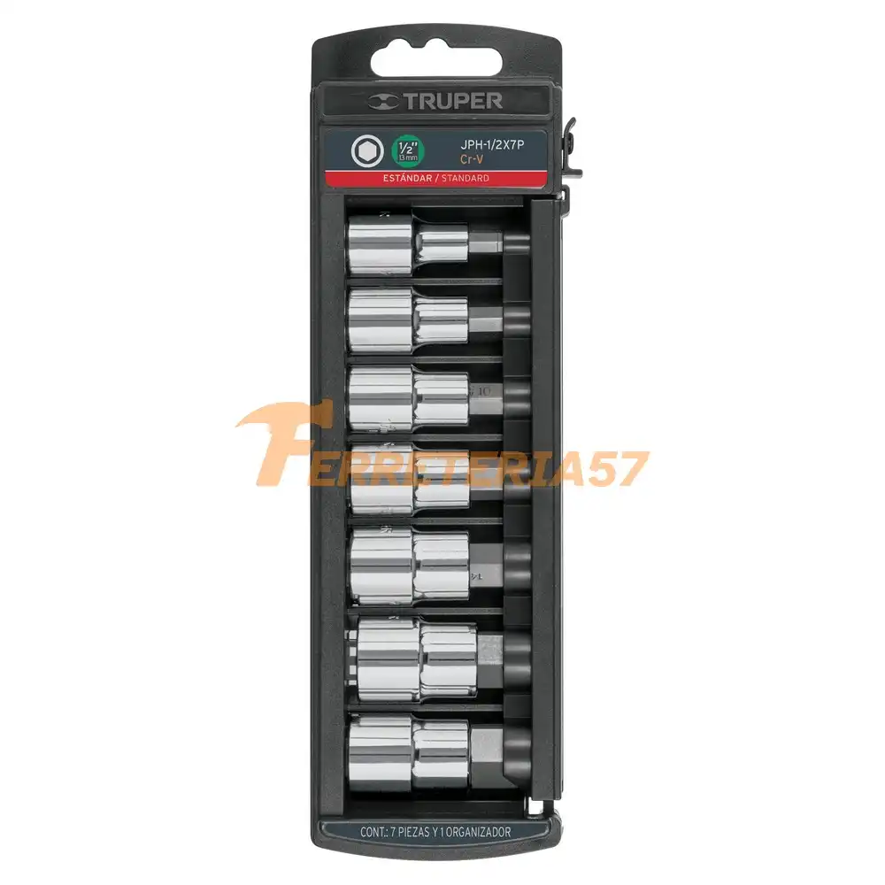 Juego de 7 dados cuadro 1/2' punta hexagonal std, Truper - 102239 - JPH-1/2X7P