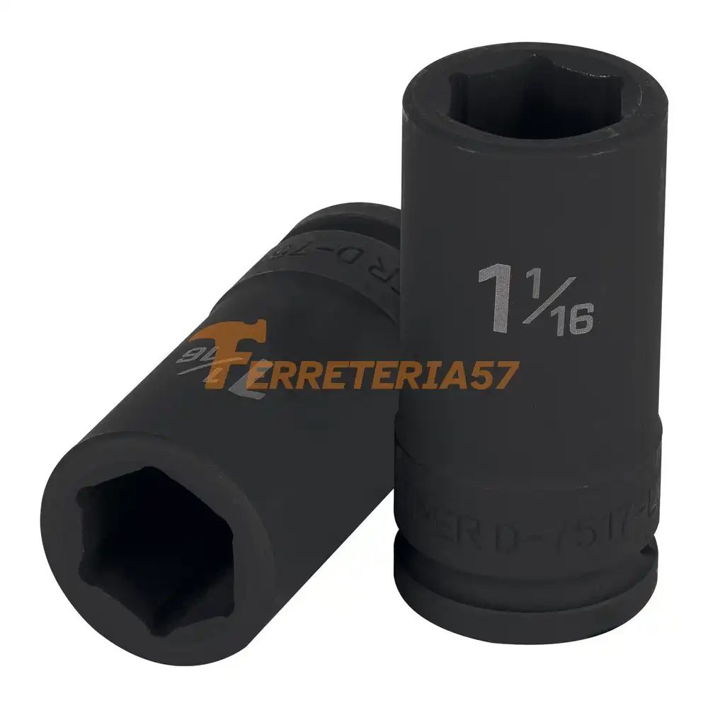 Dado largo de impacto de 1-1/16', 6 puntas, cuadro 3/4' - 12435 - D-7517-L
