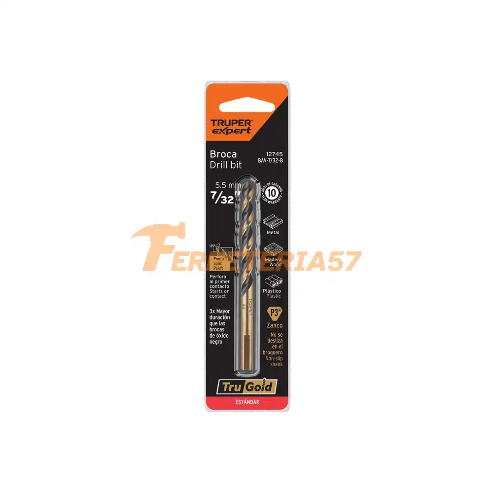 Broca HSS 7/32' Trugold para metal en blíster, Expert - 12745 - BAV-7/32-B