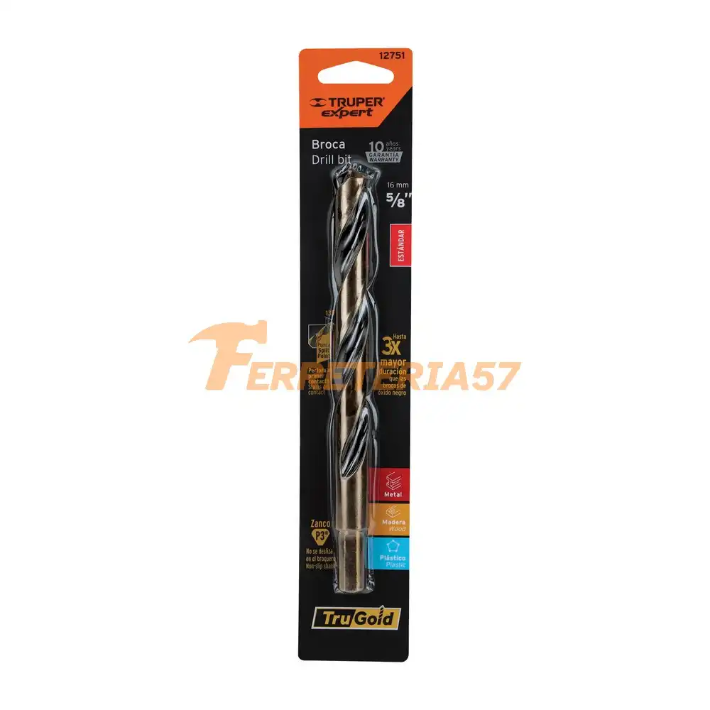 Broca HSS 5/8' Trugold para metal en blíster, Expert - 12751 - BAV-5/8-B