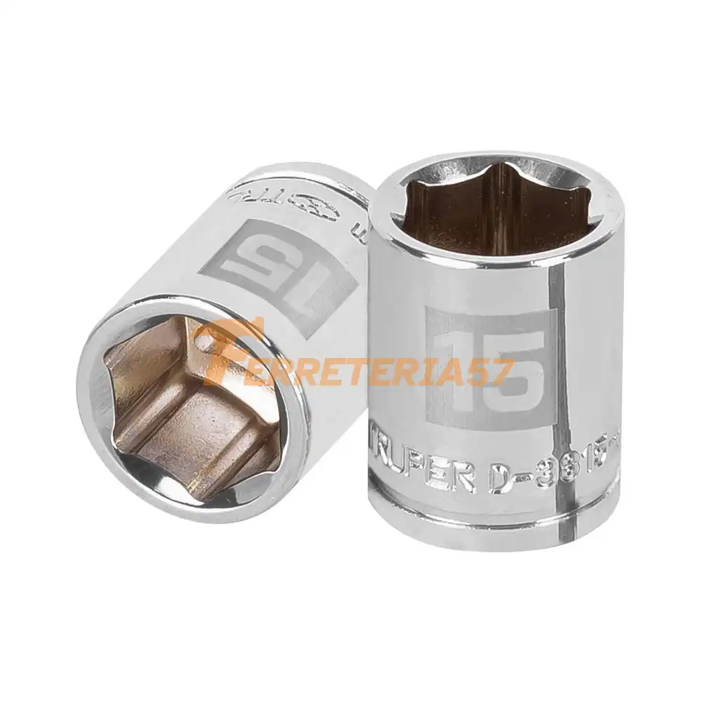 Dado de 15 mm, 6 puntas, cuadro 3/8', Truper - 13679 - D-3815-HM