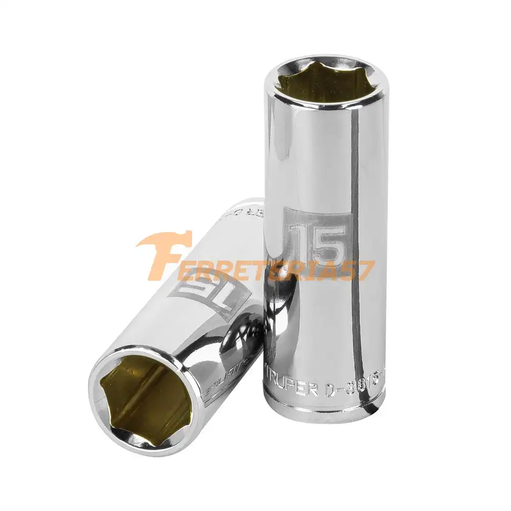 Dado largo de 15 mm, 6 puntas, cuadro 3/8', Truper - 13775 - D-3815-HM-L