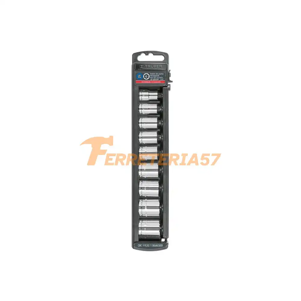Juego de 9 dados cuadro 3/8' std, Truper - 13950 - JD-3/8X9P