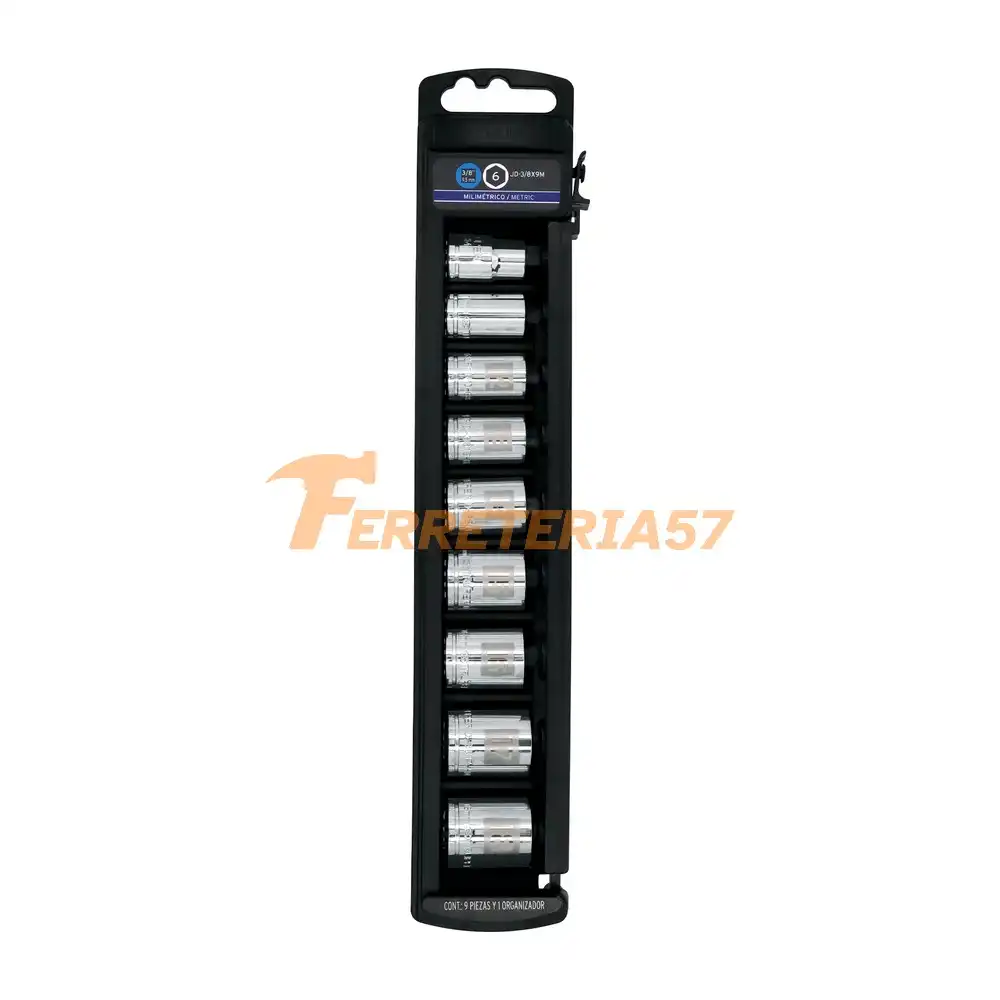 Juego de 9 dados cuadro 3/8' mm, Truper - 13952 - JD-3/8X9M