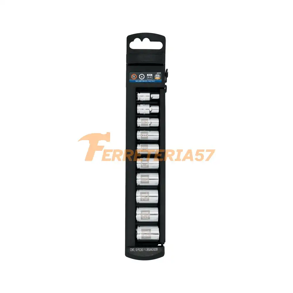 Juego de 10 dados cuadro 1/4' mm, Truper - 14166 - JD-1/4X10M