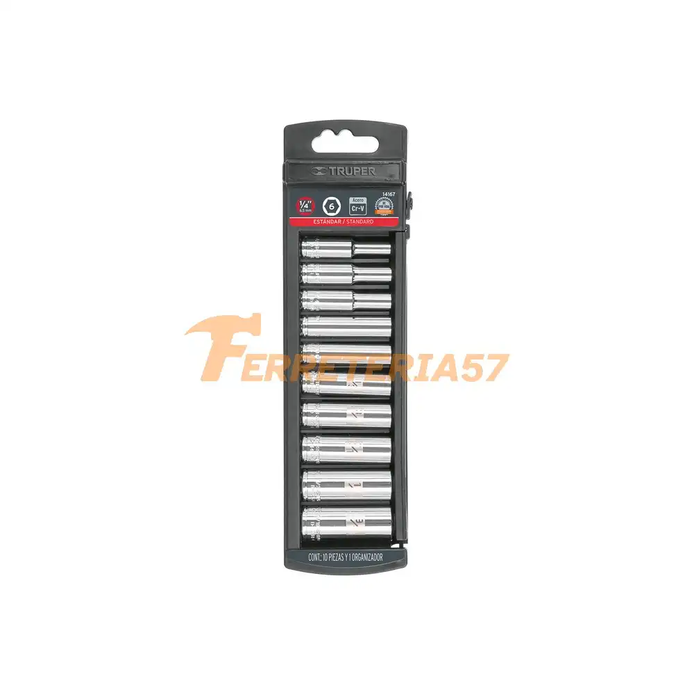 Juego de 10 dados largos cuadro 1/4' std, Truper - 14167 - JD-1/4X10LP