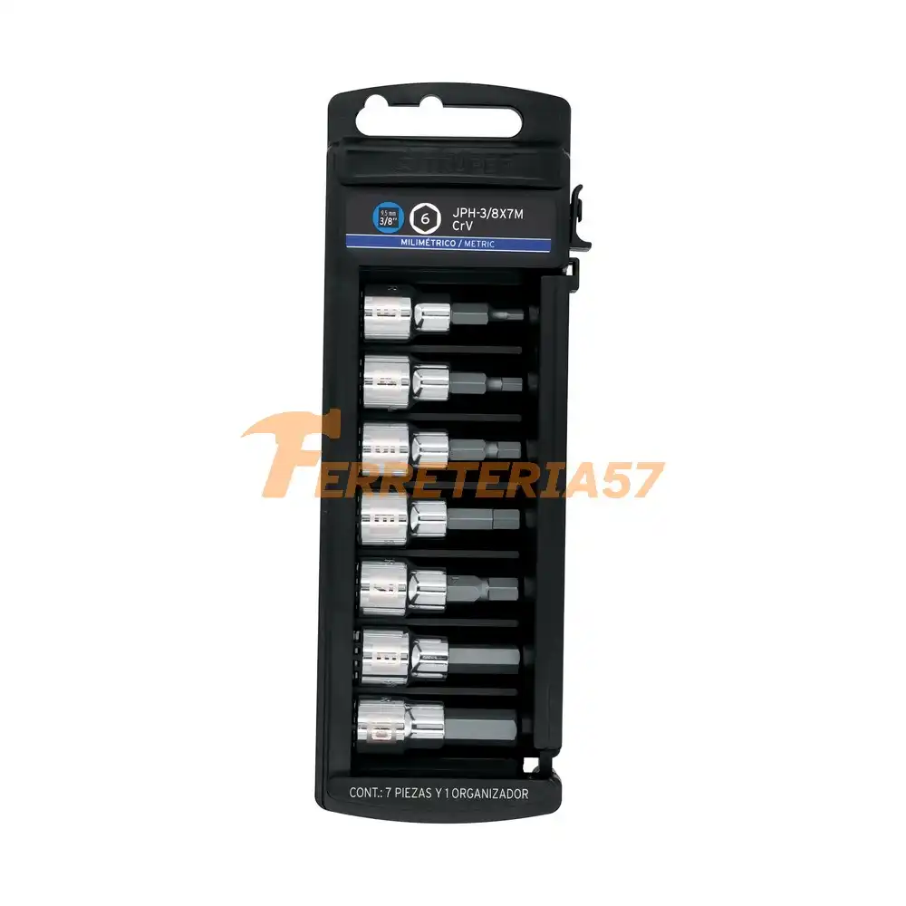 Juego de 7 dados cuadro 3/8' punta hexagonal mm, Truper - 14170 - JPH-3/8X7M