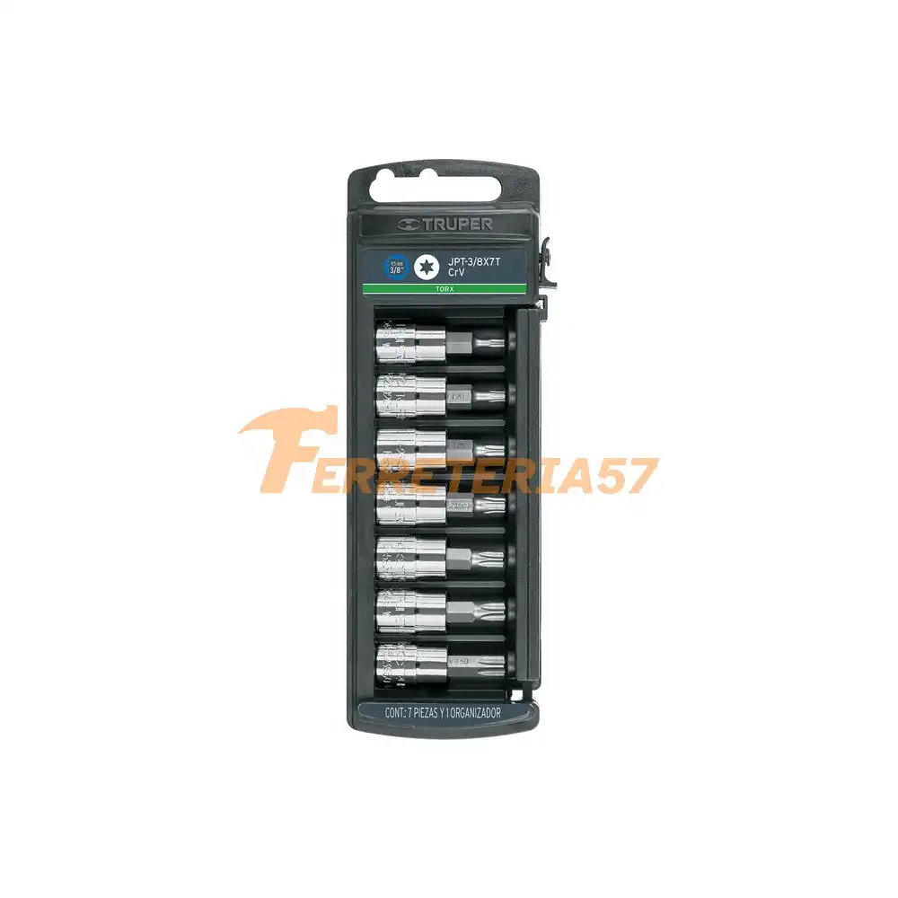 Juego de 7 dados cuadro 3/8' punta torx, Truper - 14171 - JPT-3/8X7T
