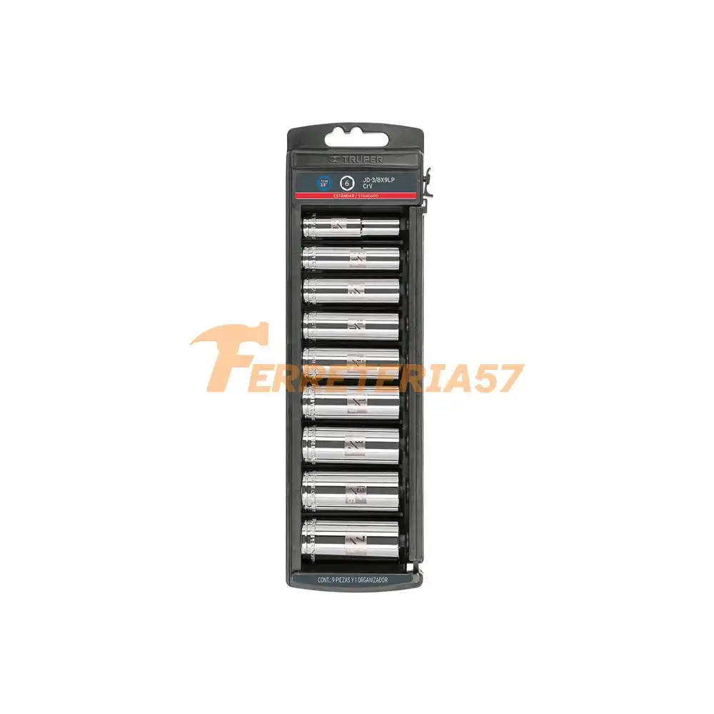 Juego de 9 dados largos cuadro 3/8' std, Truper - 14172 - JD-3/8X9LP